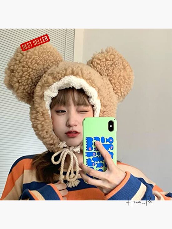 Fuzzy Faux Fur Bear Hat with Ear Flaps Adult Winter Beanie main image 4